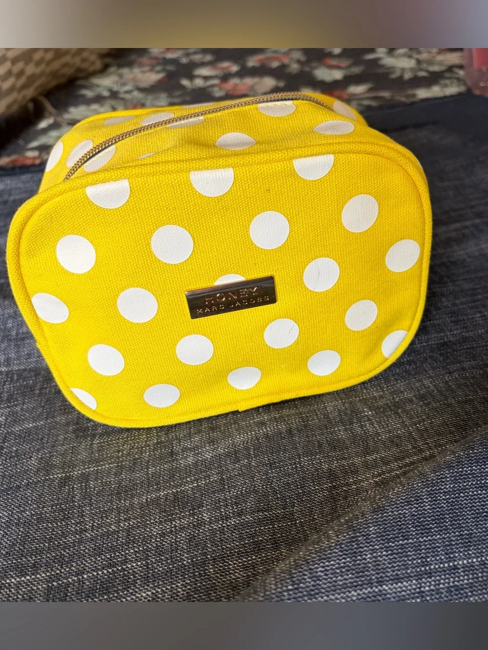 Marc Jacobs Yellow and White Polka Dot Cosmetic Bag